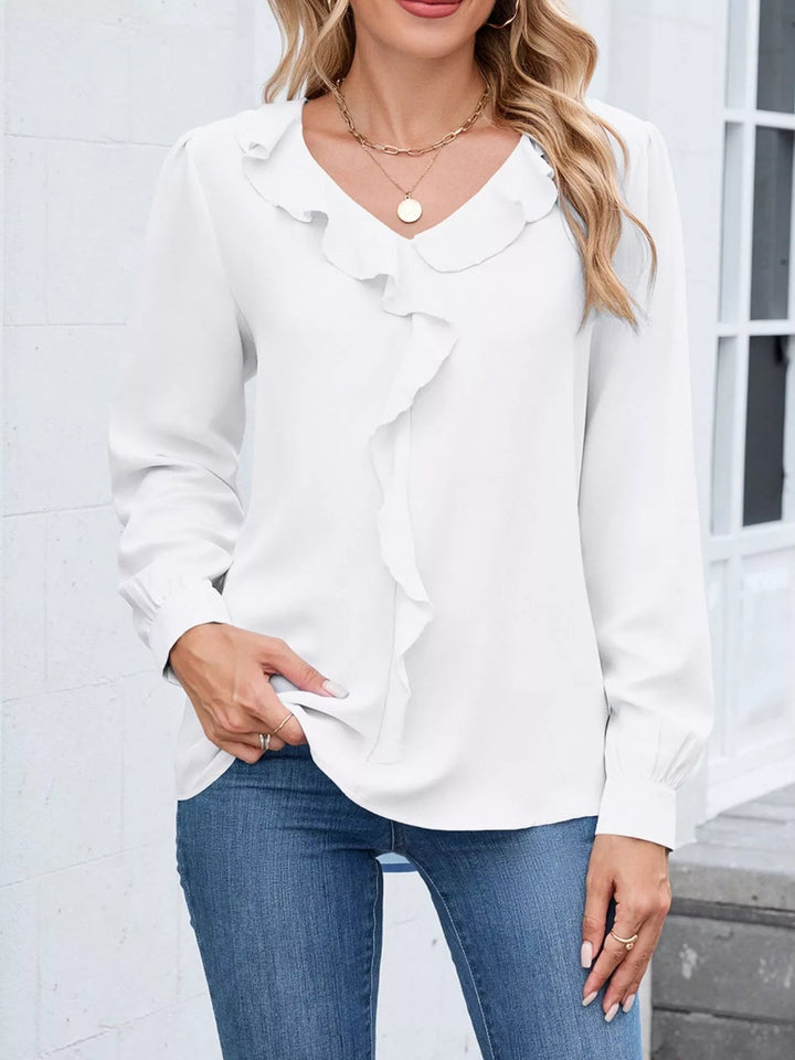Zerlina - Blouse Élégante à Manches Longues avec Col V et Volants