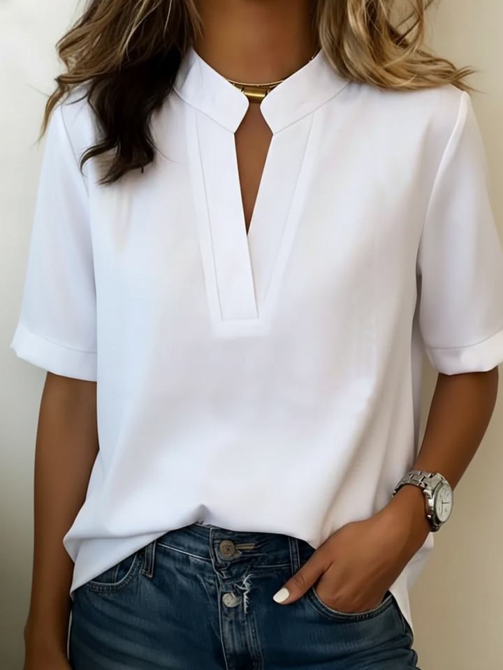 Evelyn - Blouse décontractée ample à col V manches courtes