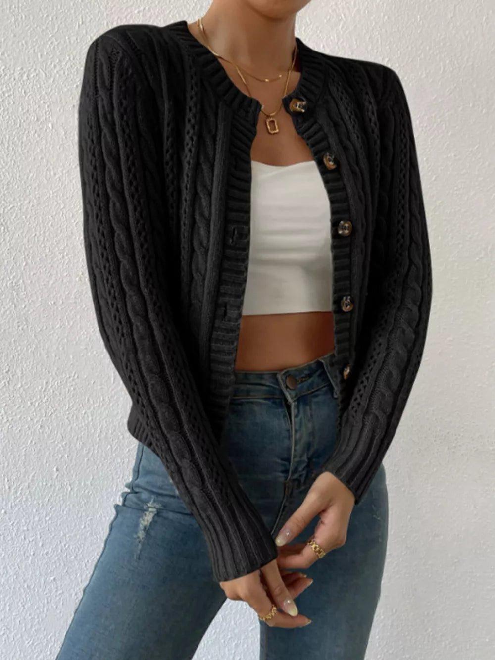 Tianna - Cardigan cosy en maille torsadée boutonné