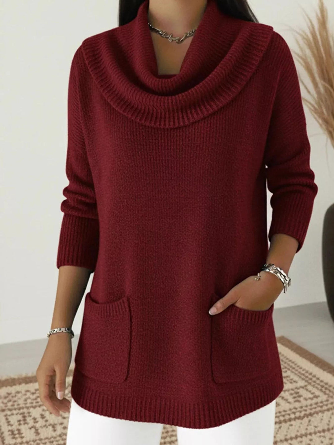Violeta - Pull élégant à col bénitier et manches longues avec poches