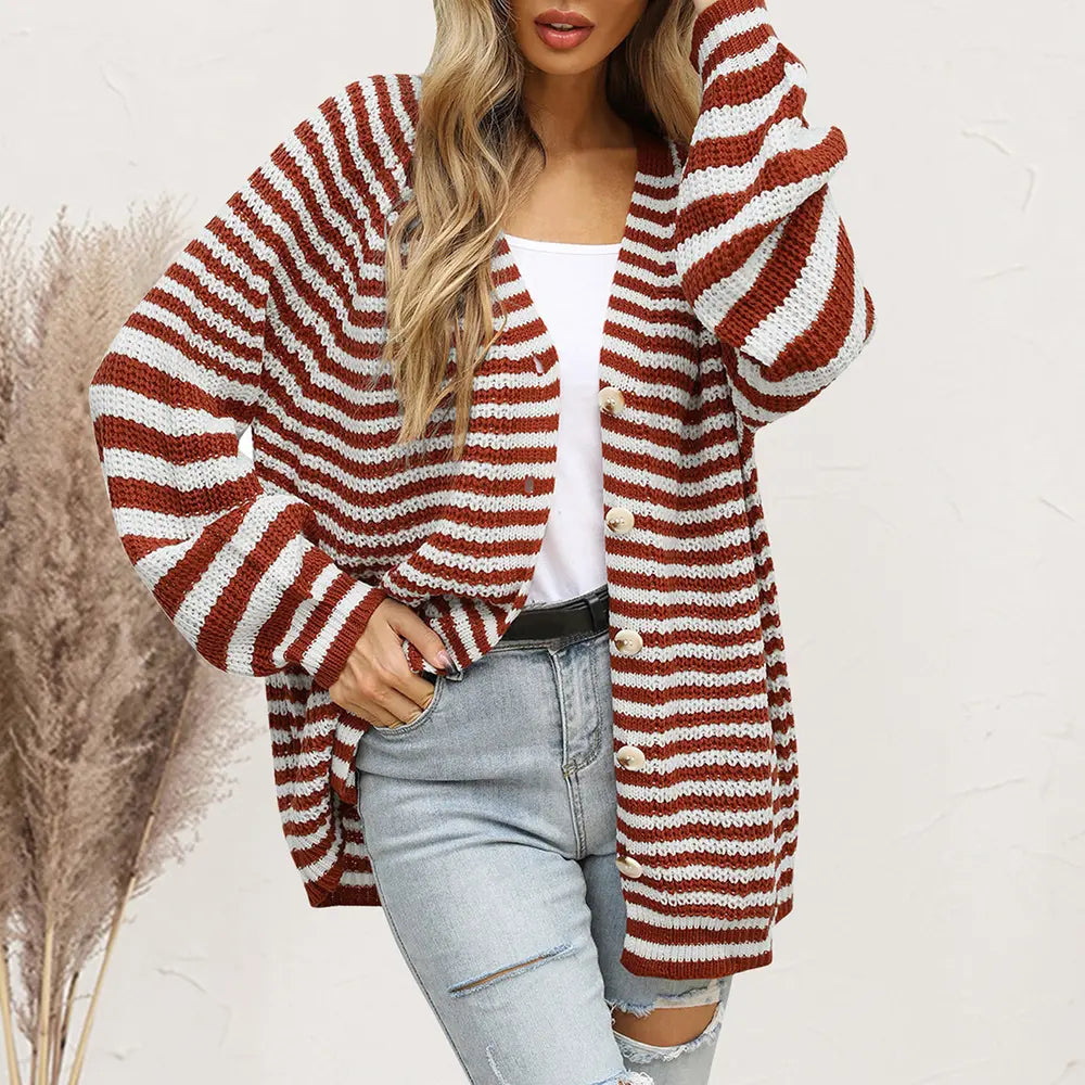 Carla - Cardigan chic à rayures avec boutons et manches longues