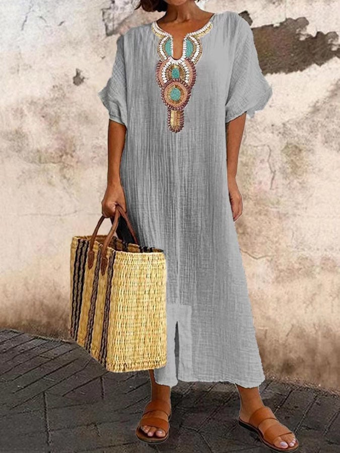 Rizwana | Robe caftan aérienne à l'accent ethnique