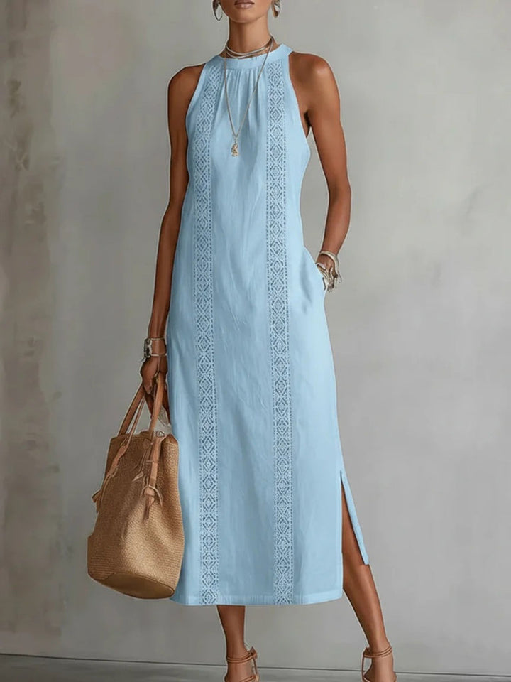 Shireen - Robe élégante sans manches à col halter avec patchwork en dentelle
