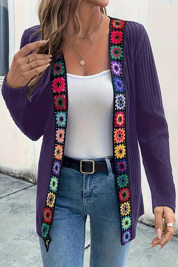 Janna - Cardigan tricoté élégant à manches longues avec finitions florales