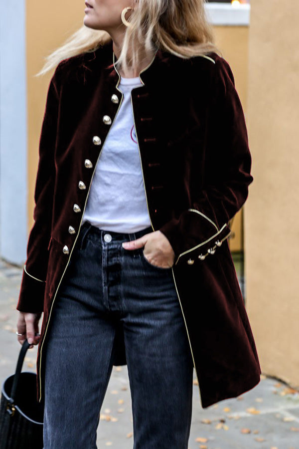 Della - Manteau élégant et douillet en velours à double boutonnage