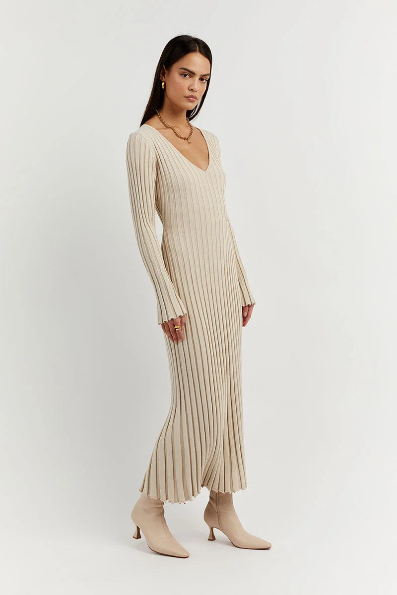 Natalija | Robe midi tricotée col V pour femmes