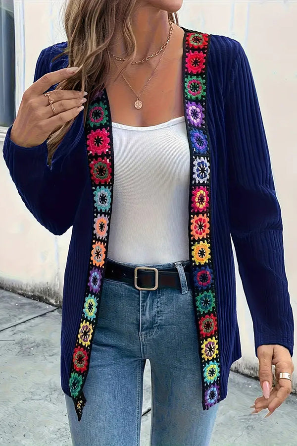 Janna - Cardigan tricoté élégant à manches longues avec finitions florales