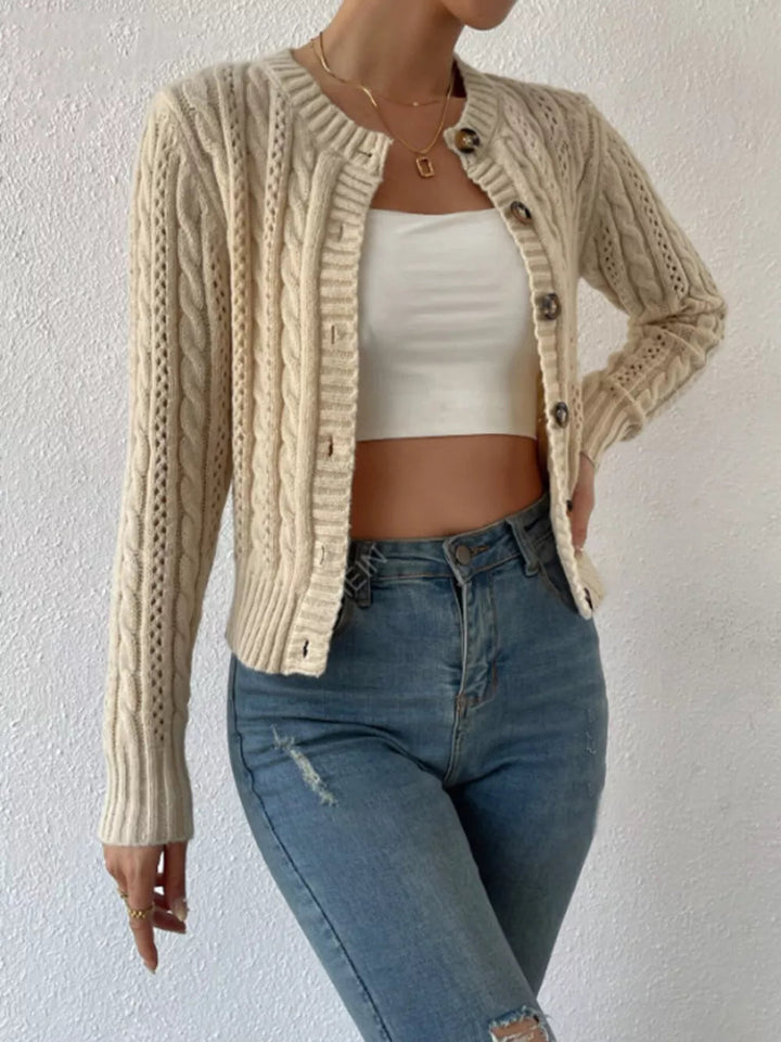 Tianna - Cardigan cosy en maille torsadée boutonné