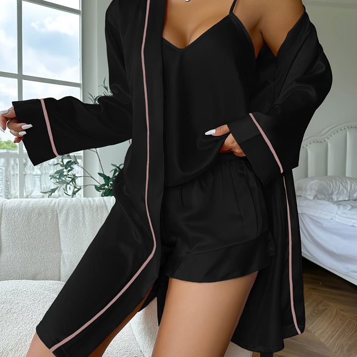 Berny | Ensemble de nuit Peignoir manches longues Décolleté en V Cami Top & Short