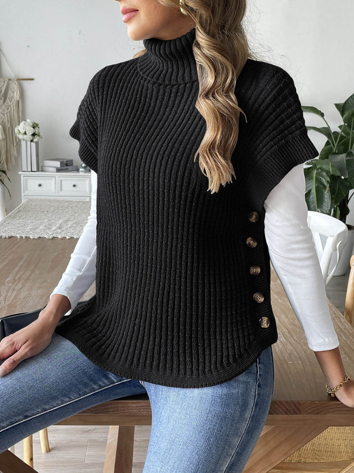 Niniane - Pull sans manches col roulé avec boutons latéraux
