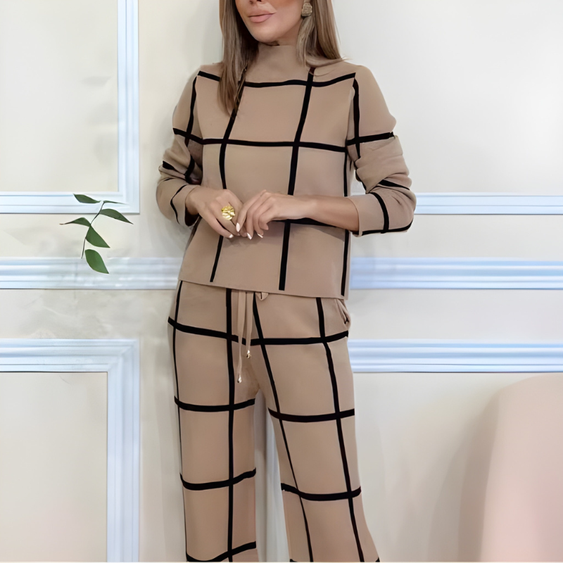 Lizzette - Ensemble élégant pull et pantalon à carreaux