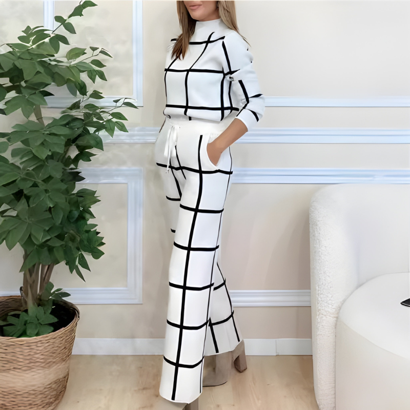 Lizzette - Ensemble élégant pull et pantalon à carreaux