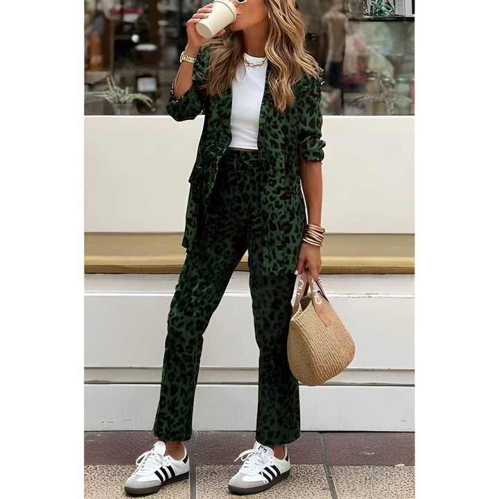 Manuela - Ensemble élégant blazer et pantalon à imprimé léopard