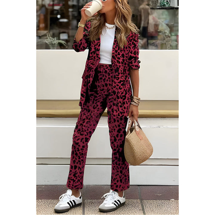 Manuela - Ensemble élégant blazer et pantalon à imprimé léopard