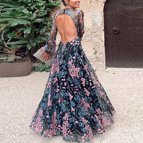 Saturnina | Robe maxi dos nu fleurie vintage