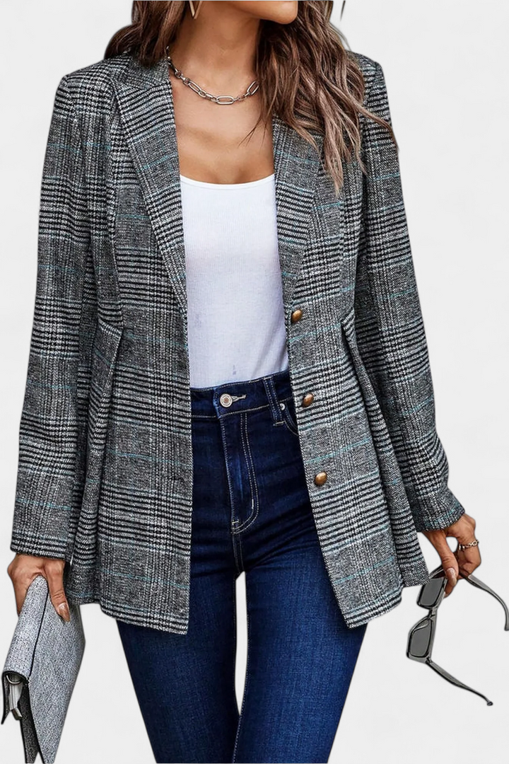 Kalani - Blazer élégant polyvalent à carreaux et peplum
