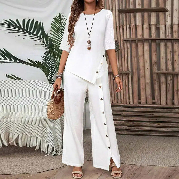 Mariana - Ensemble décontracté blouse manches mi-longues et pantalon