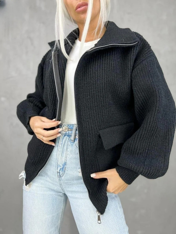 Romelia - Cardigan chaud ample en maille avec fermeture éclair