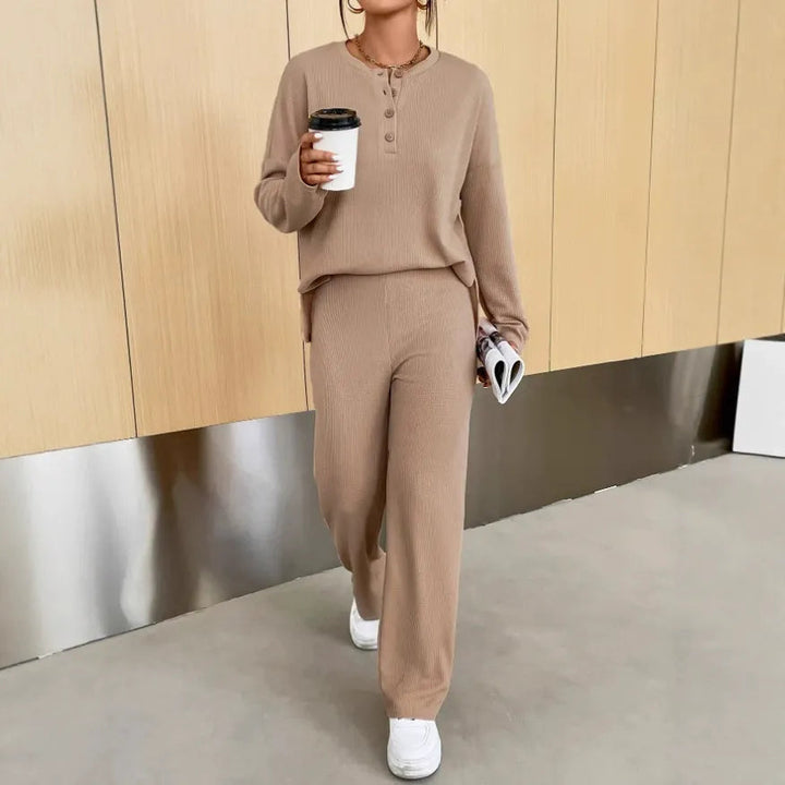 Janie - Ensemble détente en maille côtelée avec pull et pantalon