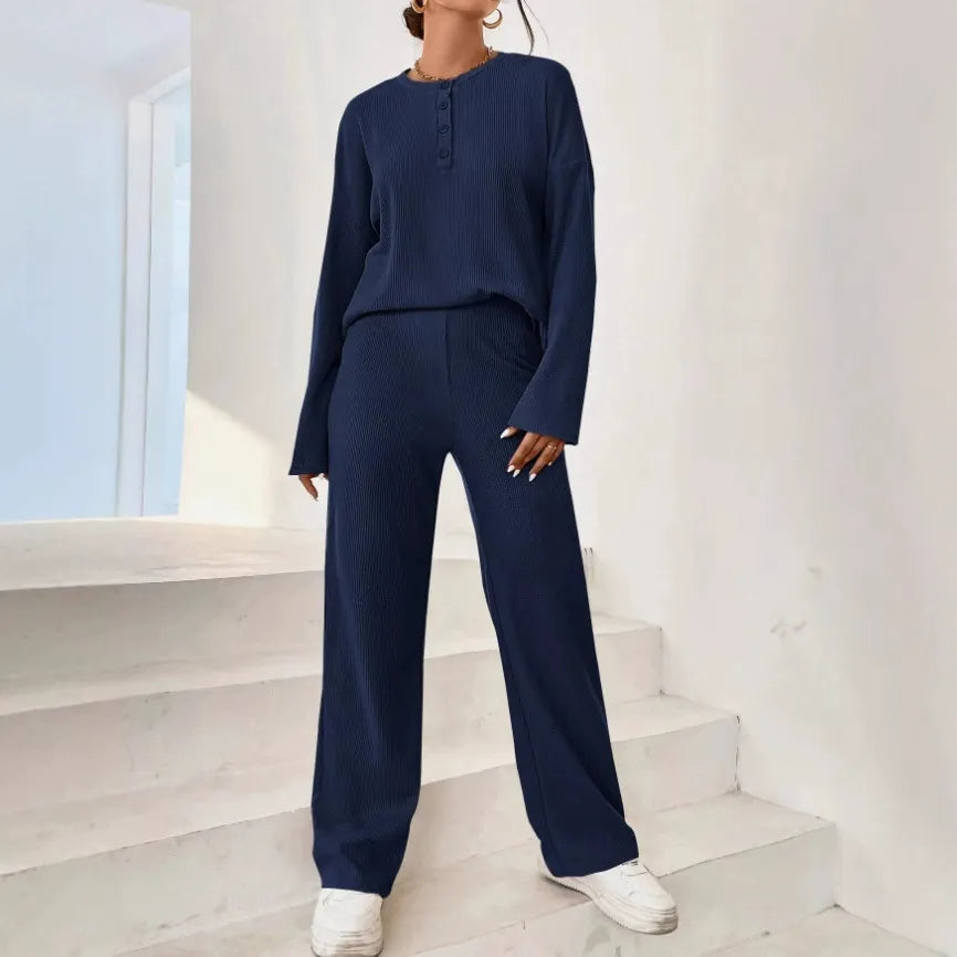 Janie - Ensemble détente en maille côtelée avec pull et pantalon