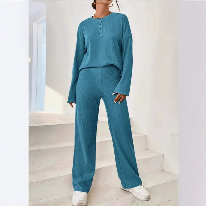 Janie - Ensemble détente en maille côtelée avec pull et pantalon