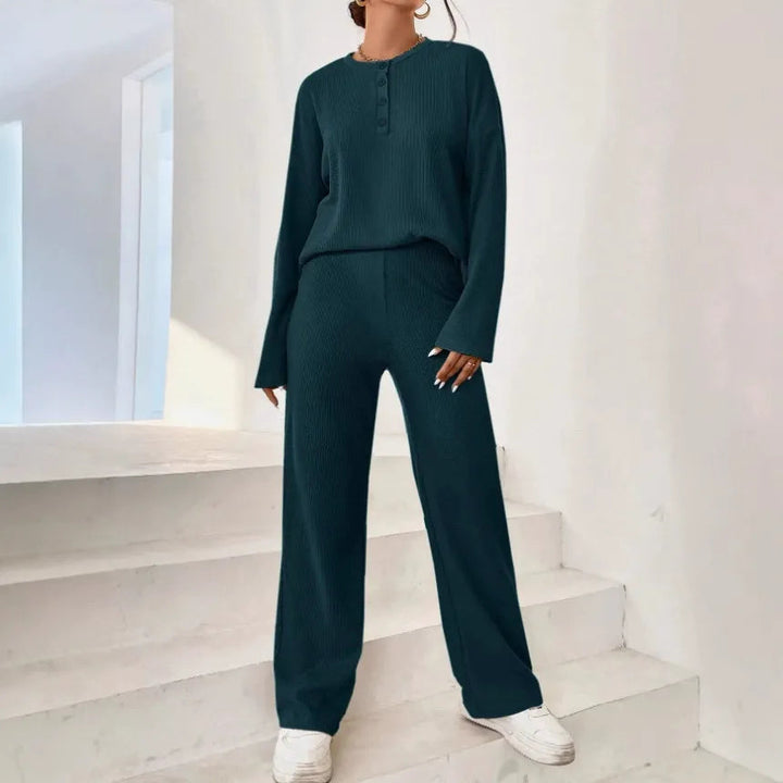 Janie - Ensemble détente en maille côtelée avec pull et pantalon