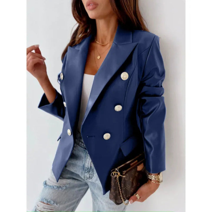 Karlene - Blazer élégant en simili cuir à double boutonnage