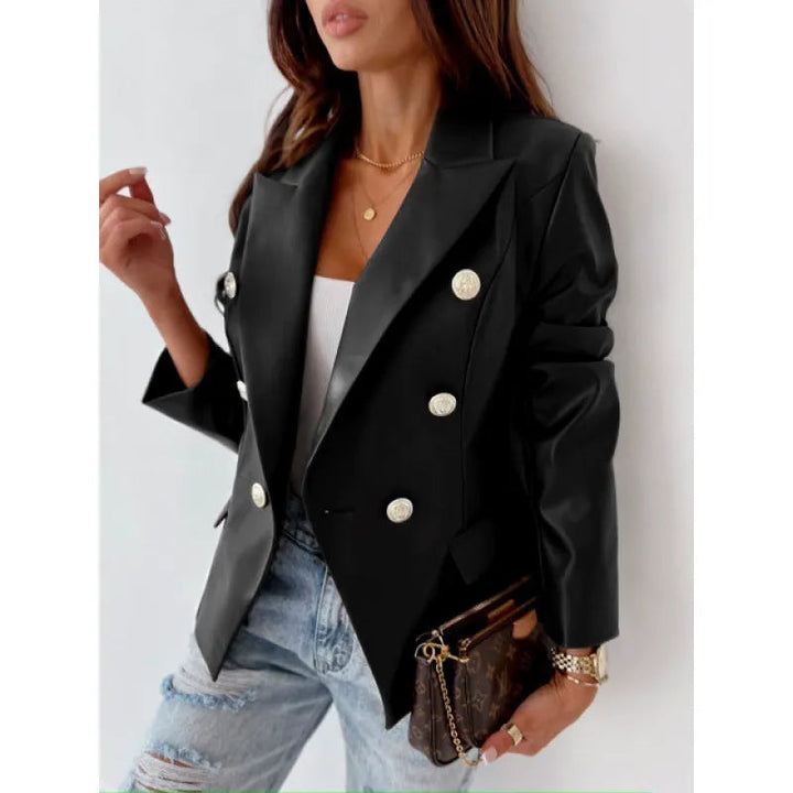 Karlene - Blazer élégant en simili cuir à double boutonnage