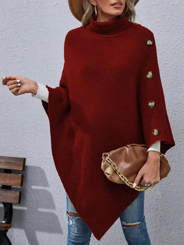 Wilma - Pull Col Roulé Oversize Élégant en Maille avec Manches Chauve-Souris