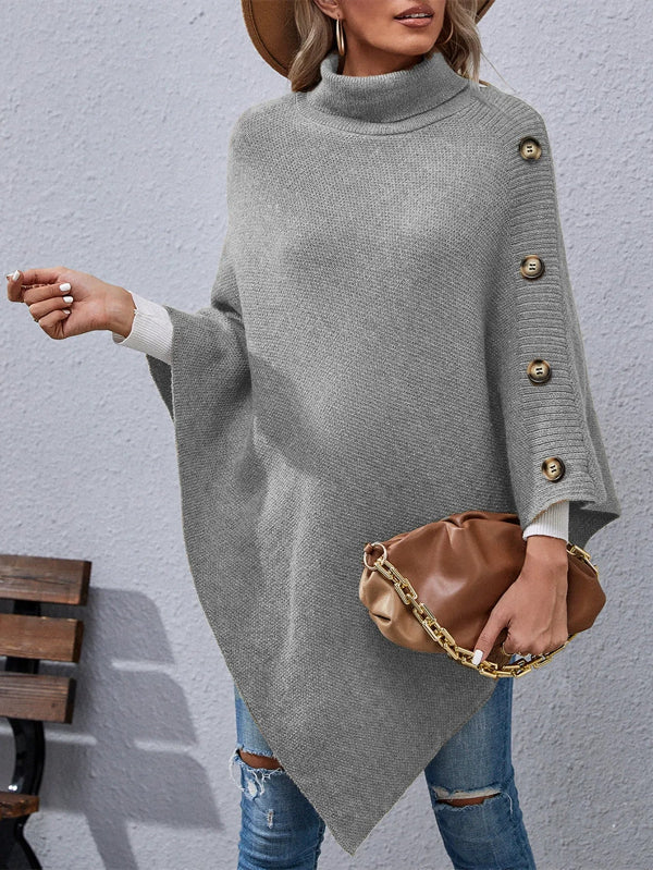 Wilma - Pull Col Roulé Oversize Élégant en Maille avec Manches Chauve-Souris