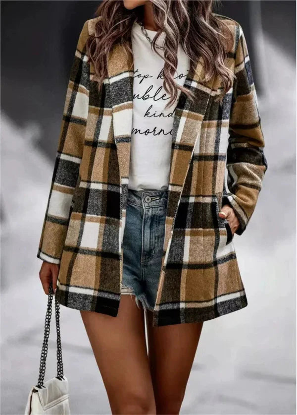 Janina - Manteau cardigan à carreaux coupe ample