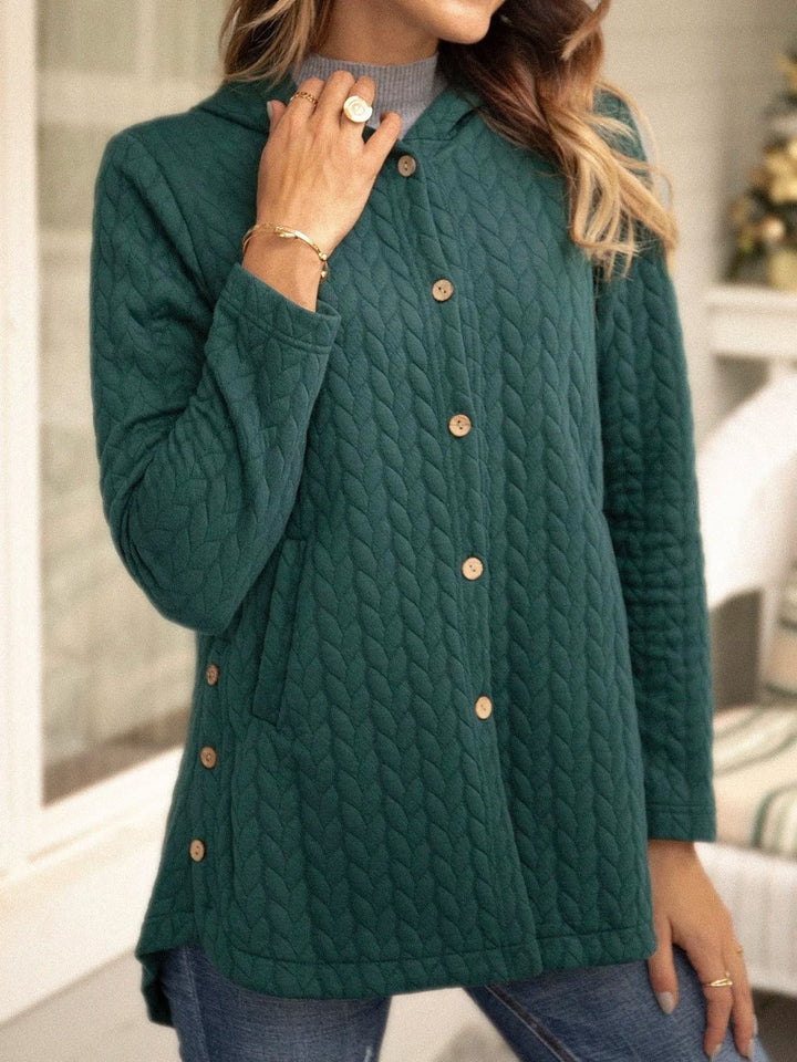 Yazmine - Cardigan Décontracté et Polyvalent en Maille à Capuche avec Boutons
