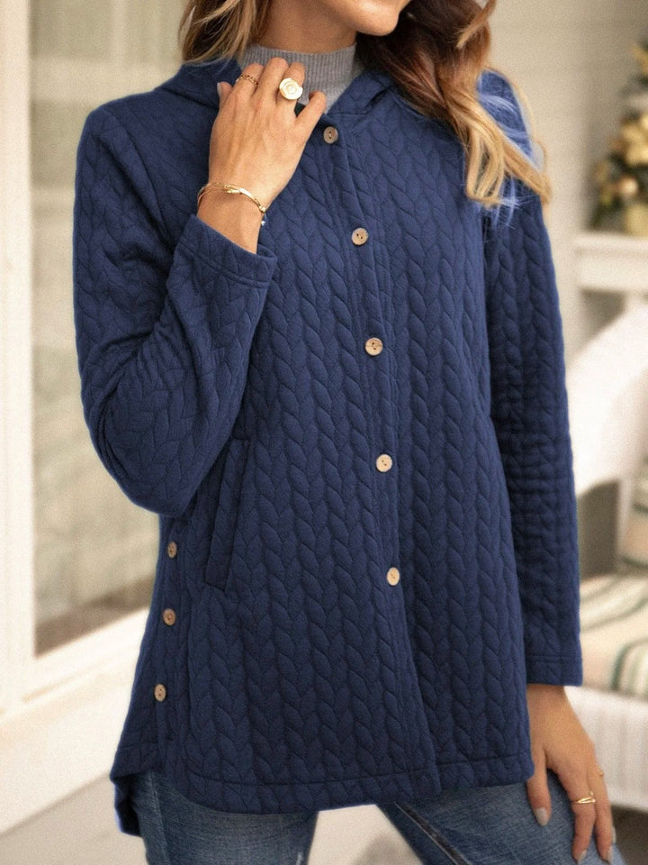 Yazmine - Cardigan Décontracté et Polyvalent en Maille à Capuche avec Boutons