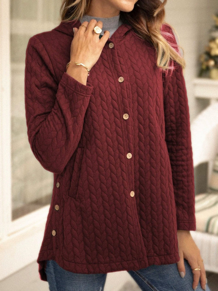Yazmine - Cardigan Décontracté et Polyvalent en Maille à Capuche avec Boutons
