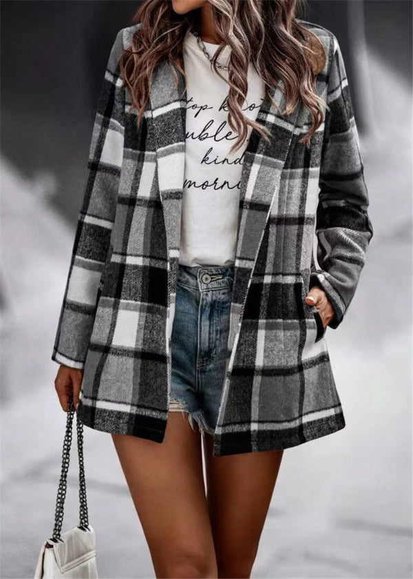 Janina - Manteau cardigan à carreaux coupe ample