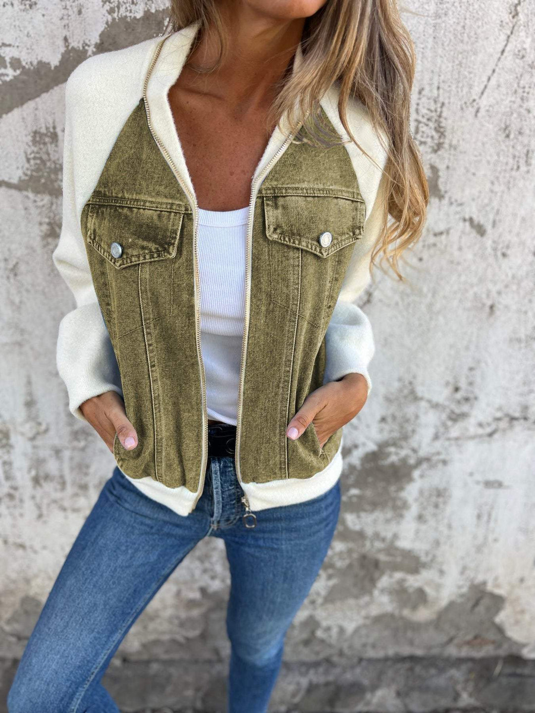 Zuzanna - Veste en denim élégante avec fermeture éclair