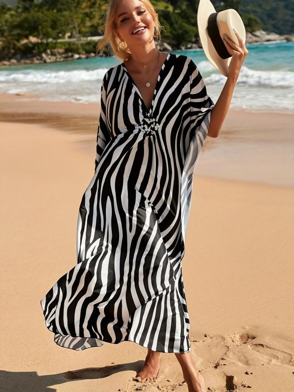 Porcia | Robe de plage avec imprimé zèbre et décolleté en V