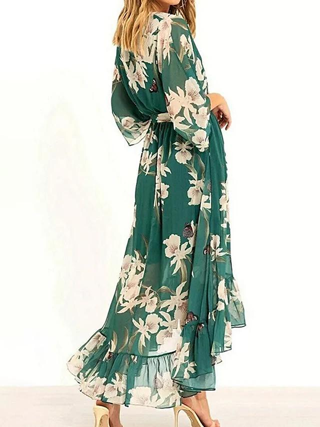 Unathi | Robe verte élégante à volants avec bande de taille