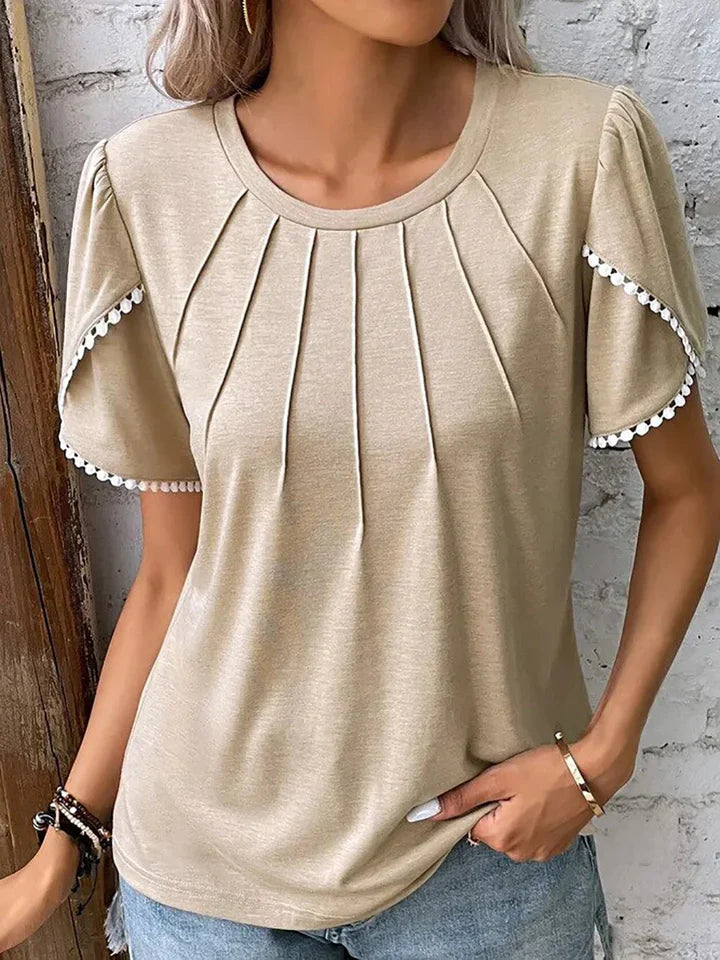 Annette - Blouse élégante plissée à manches courtes