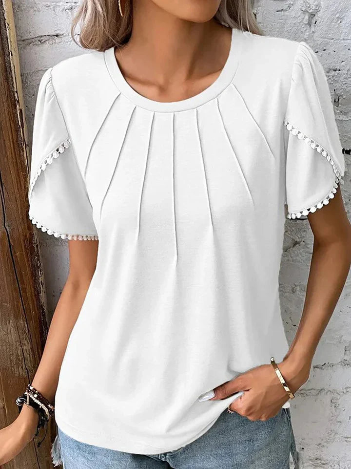 Annette - Blouse élégante plissée à manches courtes
