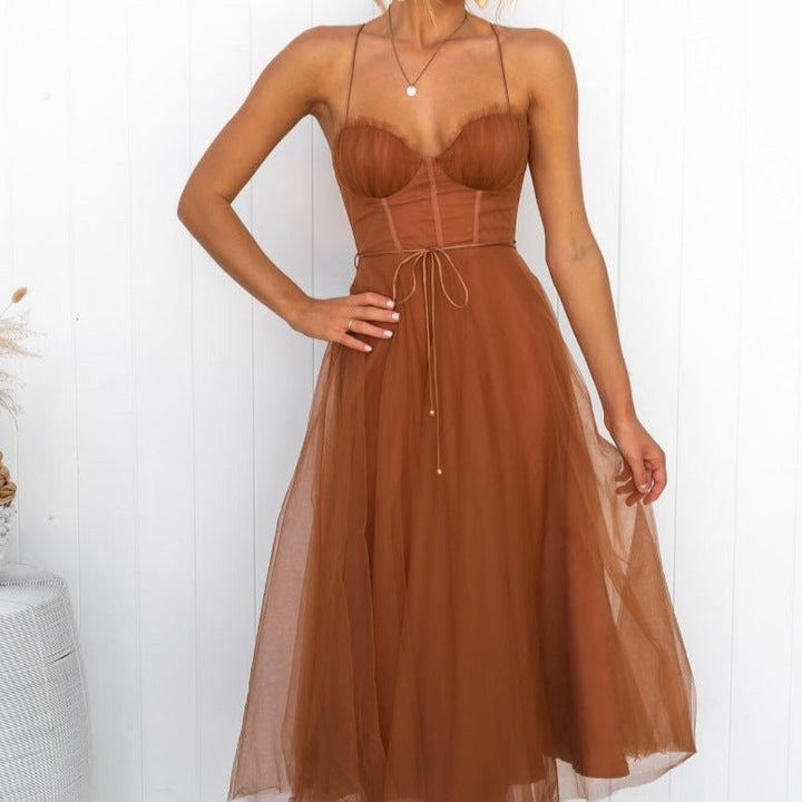 Vivian | Moderne Princesse Mousseline Jarretelles Fête Maxi Robe