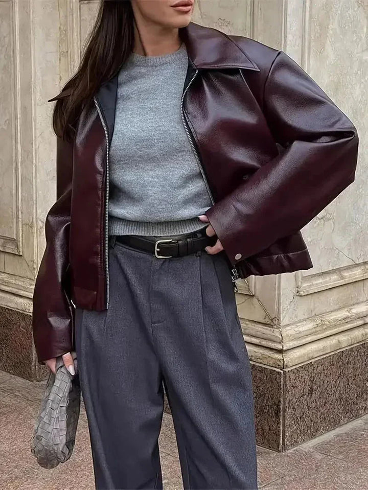 Hera - Veste Bomber Classique Décontractée en Cuir