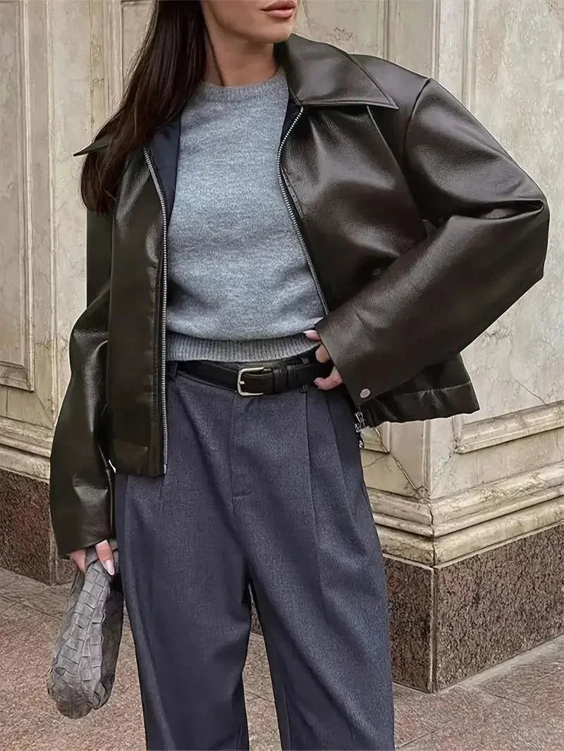Hera - Veste Bomber Classique Décontractée en Cuir
