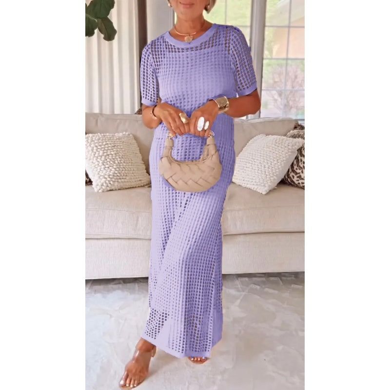 Yasmin - Robe maxi décontractée avec détails ajourés et manches courtes