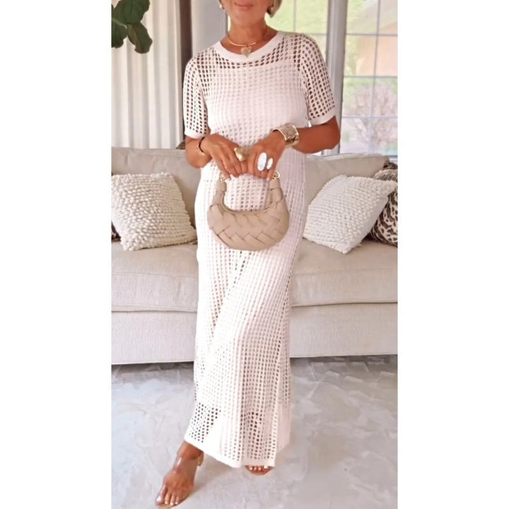 Yasmin - Robe maxi décontractée avec détails ajourés et manches courtes