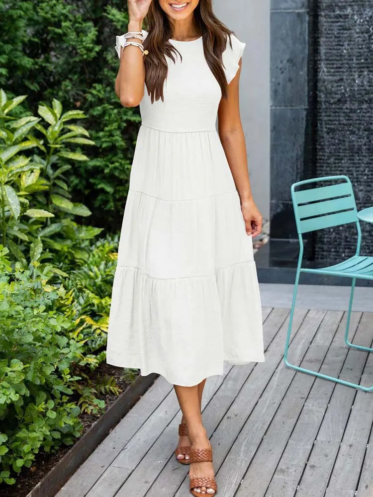 Theudelinda | Robe d'été élégante : détails de volants, poches