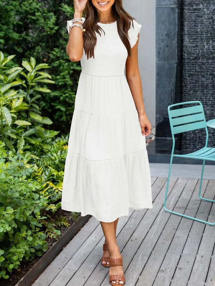 Theudelinda | Robe d'été élégante : détails de volants, poches
